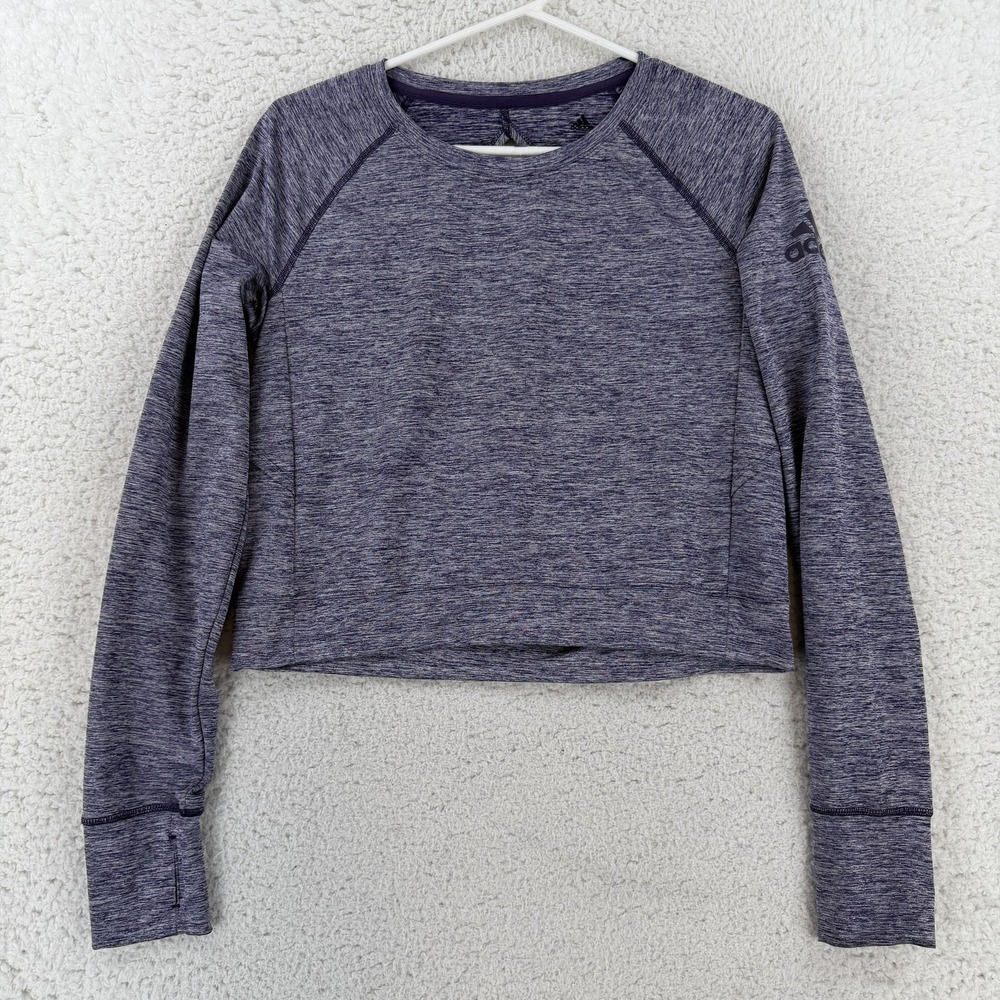 Adidas Womens Open Back CU Cropped Long Sleeve Shirt Purple DU3412 Small NWT